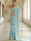 Banarasee Pure Chiffon Silk Saree With Resham Jaal-Powder Blue