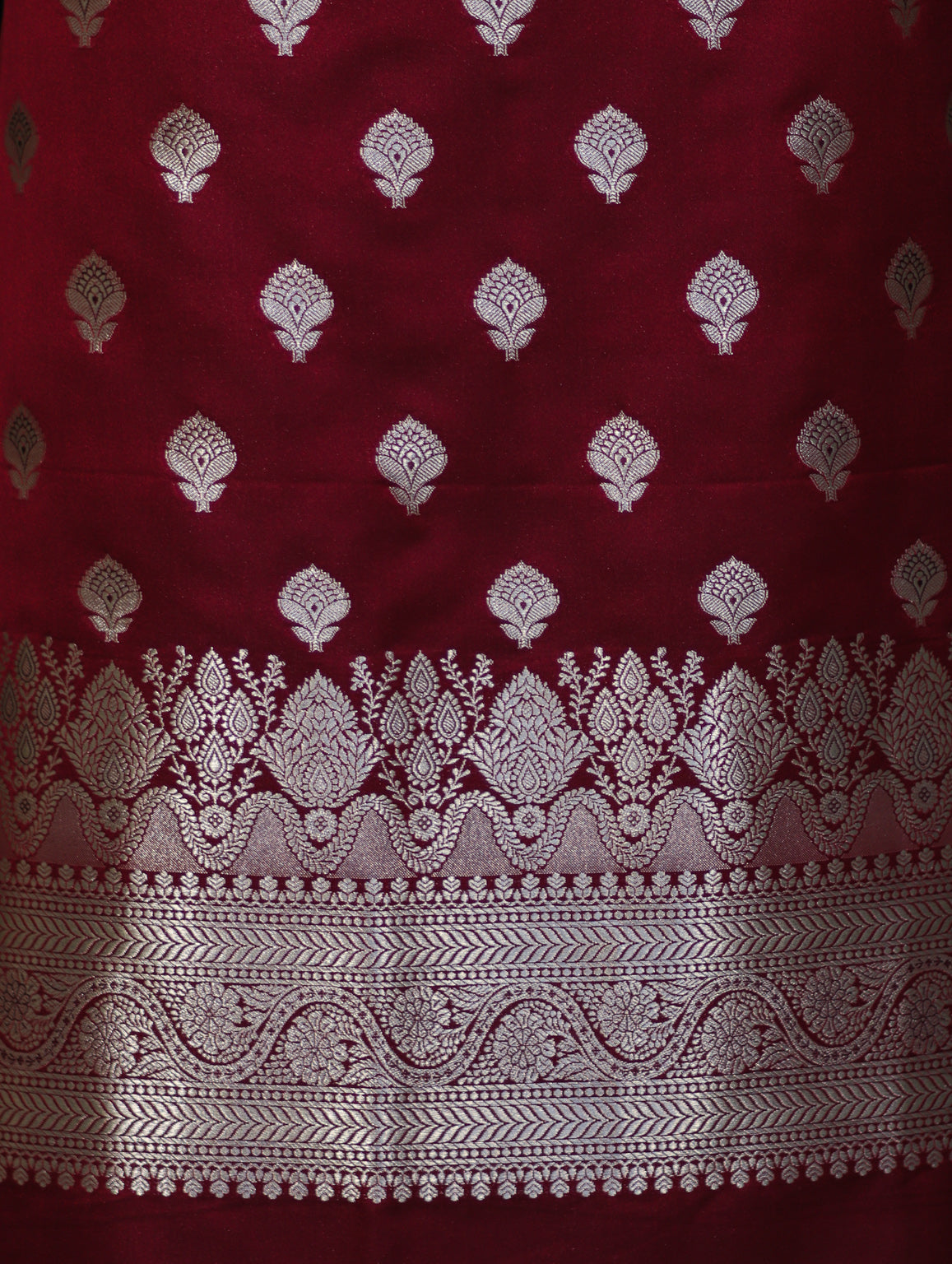 Banarasee Dual Tone Satin Silk Zari Work Salwar Kameez Fabric With Dupatta Set-Deep Maroon