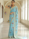 Banarasee Pure Chiffon Silk Saree With Resham Jaal-Powder Blue