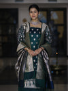 Banarasee Dual Tone Satin Silk Zari Work Salwar Kameez Fabric With Dupatta Set-Peacock Green