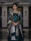 Banarasee Dual Tone Satin Silk Zari Work Salwar Kameez Fabric With Dupatta Set-Peacock Green