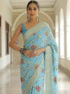 Banarasee Pure Chiffon Silk Saree With Resham Jaal-Powder Blue