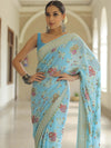 Banarasee Pure Chiffon Silk Saree With Resham Jaal-Powder Blue