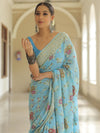 Banarasee Pure Chiffon Silk Saree With Resham Jaal-Powder Blue