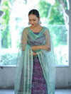 Handloom Block Printed Khadi Cotton Salwar Kameez With Dupatta Set-Violet & Green