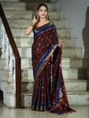 Banarasee Handloom Semi Silk Saree With Buti Design & Contrast Border-Burgundy & Blue