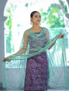 Handloom Block Printed Khadi Cotton Salwar Kameez With Dupatta Set-Violet & Green