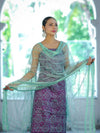 Handloom Block Printed Khadi Cotton Salwar Kameez With Dupatta Set-Violet & Green