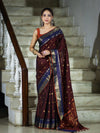 Banarasee Handloom Semi Silk Saree With Buti Design & Contrast Border-Burgundy & Blue