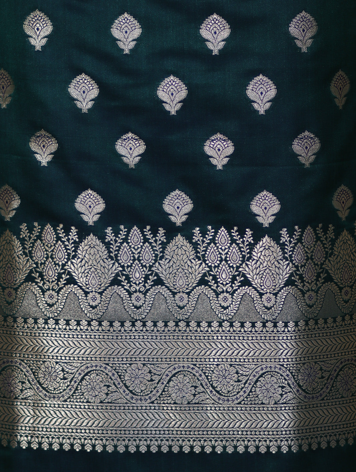 Banarasee Dual Tone Satin Silk Zari Work Salwar Kameez Fabric With Dupatta Set-Peacock Green