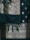 Banarasee Dual Tone Satin Silk Zari Work Salwar Kameez Fabric With Dupatta Set-Peacock Green