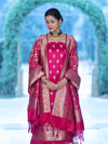 Banarasee Dual Tone Satin Silk Zari Work Salwar Kameez Fabric With Dupatta Set-Magenta