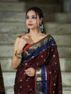 Banarasee Handloom Semi Silk Saree With Buti Design & Contrast Border-Burgundy & Blue