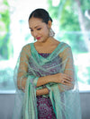 Handloom Block Printed Khadi Cotton Salwar Kameez With Dupatta Set-Violet & Green