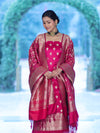 Banarasee Dual Tone Satin Silk Zari Work Salwar Kameez Fabric With Dupatta Set-Magenta