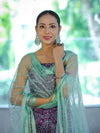Handloom Block Printed Khadi Cotton Salwar Kameez With Dupatta Set-Violet & Green