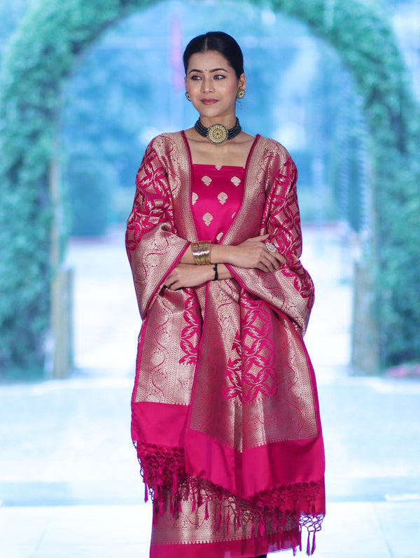 Banarasee Dual Tone Satin Silk Zari Work Salwar Kameez Fabric With Dupatta Set-Magenta