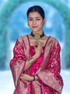 Banarasee Dual Tone Satin Silk Zari Work Salwar Kameez Fabric With Dupatta Set-Magenta
