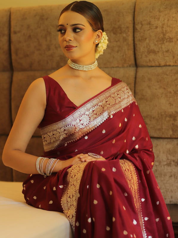 Banarasee Handwoven Faux Georgette Saree With Silver Zari Buti Design