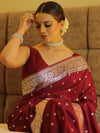 Banarasee Handwoven Faux Georgette Saree With Silver Zari Buti Design-Maroon