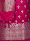 Banarasee Dual Tone Satin Silk Zari Work Salwar Kameez Fabric With Dupatta Set-Magenta