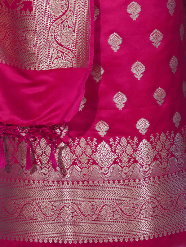 Banarasee Dual Tone Satin Silk Zari Work Salwar Kameez Fabric With Dupatta Set-Magenta