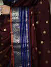 Banarasee Handloom Semi Silk Saree With Buti Design & Contrast Border-Burgundy & Blue