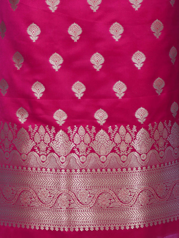 Banarasee Dual Tone Satin Silk Zari Work Salwar Kameez Fabric With Dupatta Set-Magenta