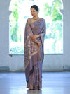 Banarasee Handloom Dual Tone Semi Silk Saree With Zari Buti Design & Border-Grey