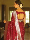 Banarasee Handwoven Faux Georgette Saree With Silver Zari Buti Design-Maroon