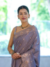 Banarasee Handloom Dual Tone Semi Silk Saree With Zari Buti Design & Border-Grey