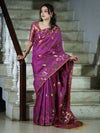 Banarasee Handloom Semi Silk Saree With Leaf Pattern & Floral Zari Border-Mauve
