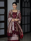 Banarasee Dual Tone Satin Silk Zari Work Salwar Kameez Fabric With Dupatta Set-Burgundy