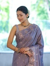 Banarasee Handloom Dual Tone Semi Silk Saree With Zari Buti Design & Border-Grey