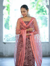 Handloom Block Printed Khadi Cotton Salwar Kameez With Dupatta Set-Brown & Peach
