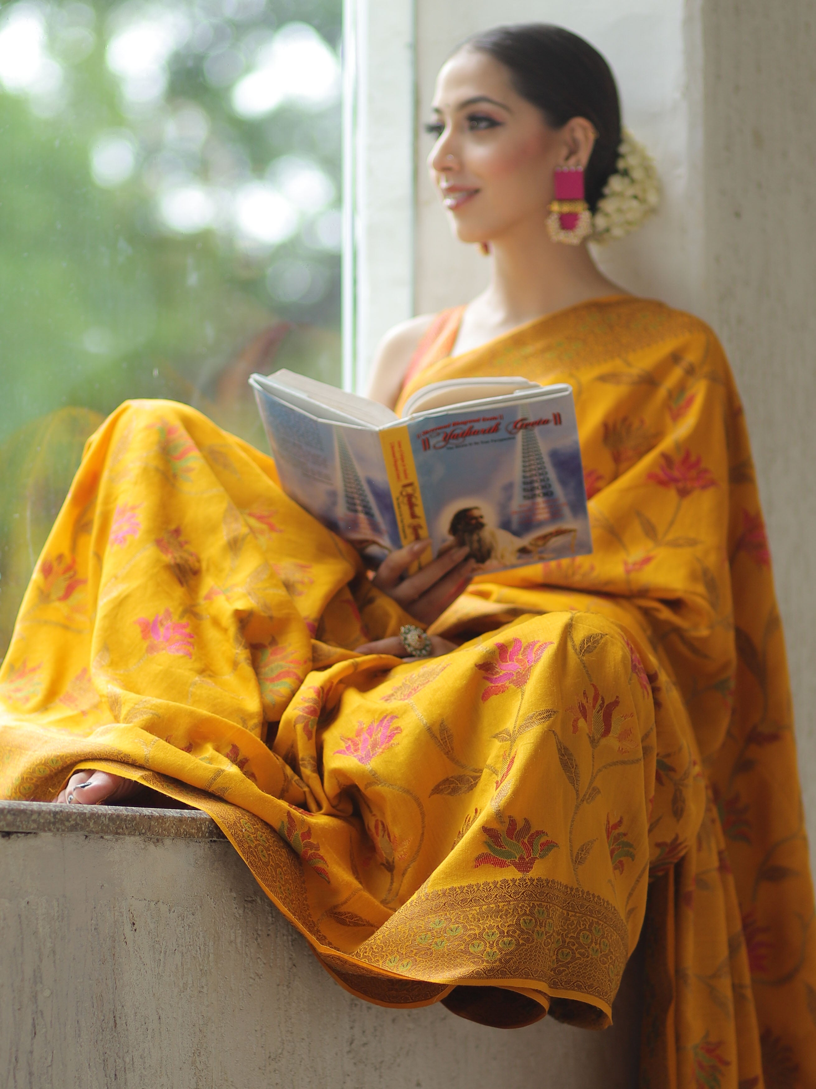 Banarasee Pure Handloom Muga Silk Saree With Zari & Gold Weaving-Mustard Yellow