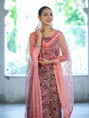 Handloom Block Printed Khadi Cotton Salwar Kameez With Dupatta Set-Brown & Peach