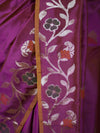Banarasee Handloom Semi Silk Saree With Leaf Pattern & Floral Zari Border-Mauve