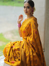 Banarasee Pure Handloom Muga Silk Saree With Zari & Gold Weaving-Mustard Yellow