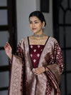 Banarasee Dual Tone Satin Silk Zari Work Salwar Kameez Fabric With Dupatta Set-Burgundy