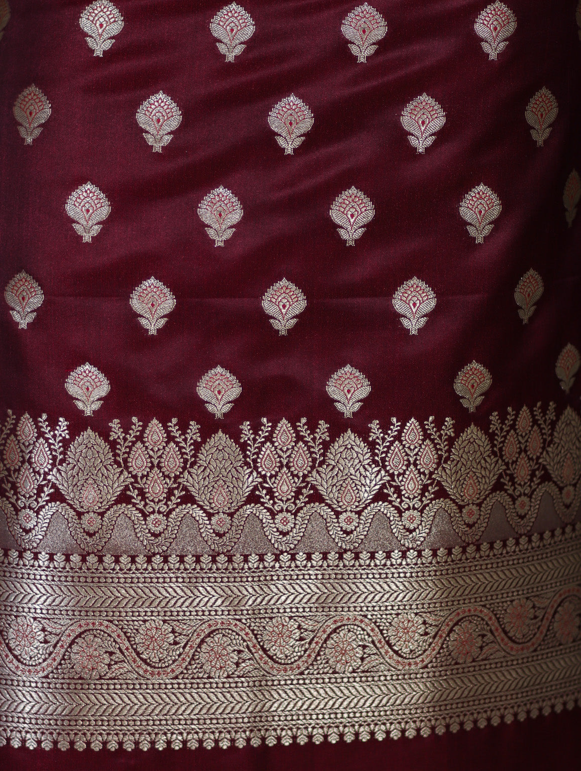 Banarasee Dual Tone Satin Silk Zari Work Salwar Kameez Fabric With Dupatta Set-Burgundy