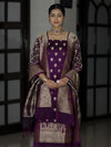 Banarasee Dual Tone Satin Silk Zari Work Salwar Kameez Fabric With Dupatta Set-Purple