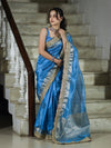 Banarasee Tissue Saree With Handwork Pearl Motifs Zari Border & Lace-Sky Blue