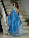 Banarasee Tissue Saree With Handwork Pearl Motifs Zari Border & Lace-Sky Blue