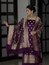 Banarasee Dual Tone Satin Silk Zari Work Salwar Kameez Fabric With Dupatta Set-Purple
