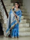 Banarasee Tissue Saree With Handwork Pearl Motifs Zari Border & Lace-Sky Blue