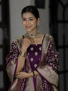 Banarasee Dual Tone Satin Silk Zari Work Salwar Kameez Fabric With Dupatta Set-Purple