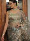 Banarasee Kora Muslin Saree With Zari Jamdani Weaving-Grey