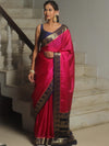 Banarasee Handwoven Semi Silk Plain Saree With Zari Border-Pink & Blue