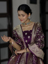Banarasee Dual Tone Satin Silk Zari Work Salwar Kameez Fabric With Dupatta Set-Purple